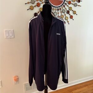 Adidas Men's Dark Blue Windbreaker with White Stripes